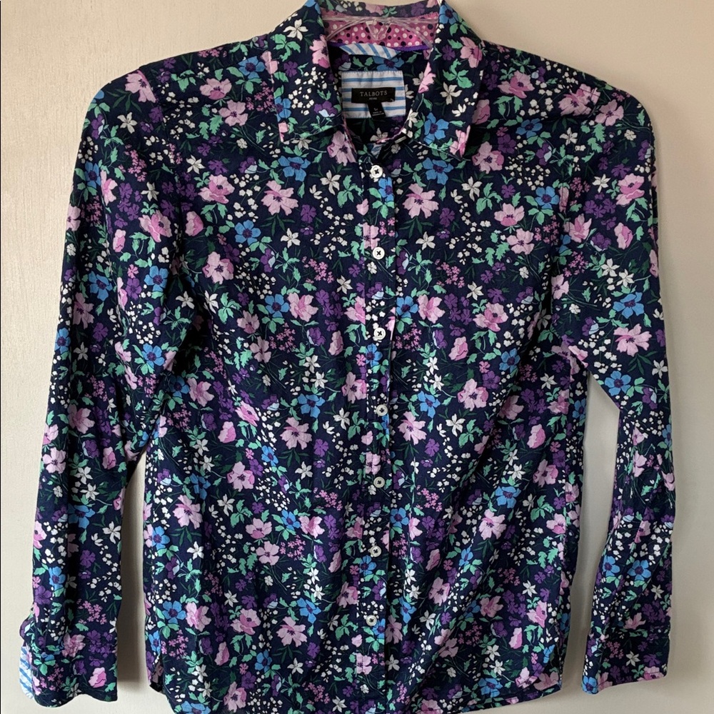 Talbots Floral Button Down Shirt - Purple and Blue Sz Small Petite SP
